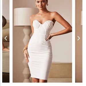 Pleated strapless white dress